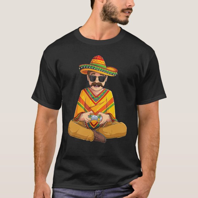 Camiseta Jogador Mexicano Cinco De Mayo Serape Poncho Video (Frente)