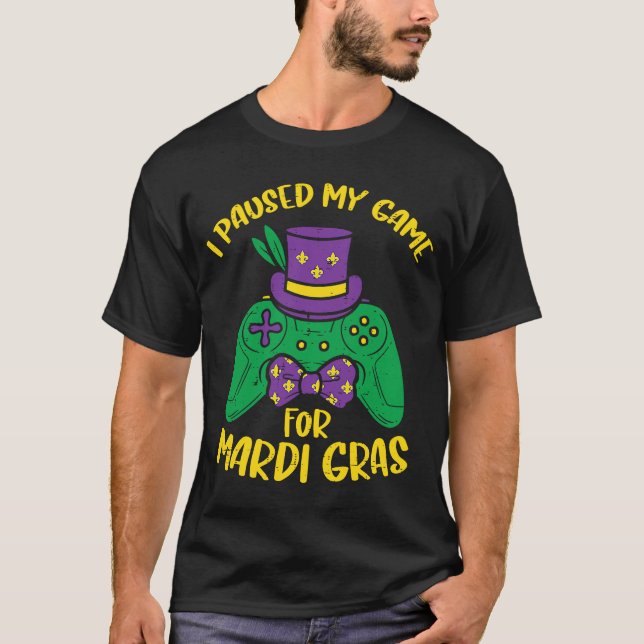 Camiseta Jogador Pausou Meu Jogo Mardi Gras Jogo Gaming Boy (Frente)