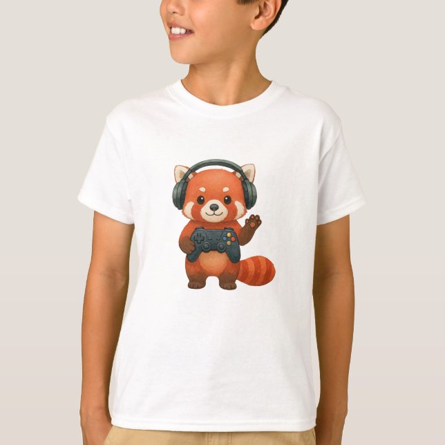 Camiseta Jogador Red Panda, Controladora de jogos e Fones d (Frente)