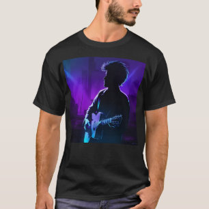Camiseta Jogador Sombra - Guitarista Neon em Roxo e Li Azul