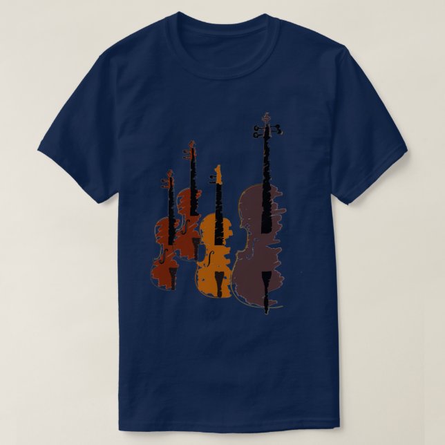 Camiseta Jogador Violino de Quatro Violinos Estilizados (Frente do Design)