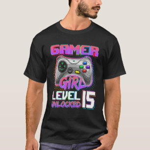 Camiseta Jogadora de Aniversário de 15 Nível 15 Desbloquead