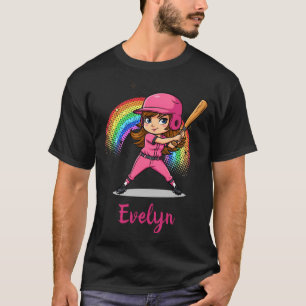 Camiseta Jogadora de beisebol de desenho animado fofo em ca
