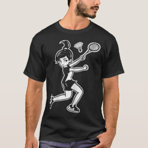 Camiseta Jogadora de Cartoon Badminton Mulher Shuttle