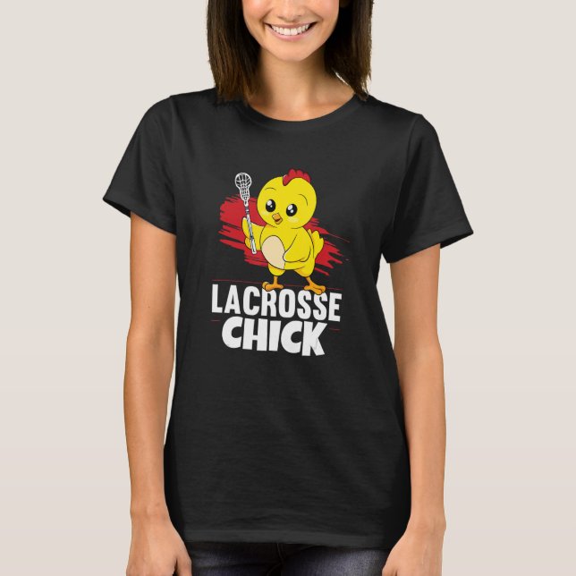 Camiseta Jogadora de Lacrosse Pintinho Women Girl Lax Lacro (Frente)