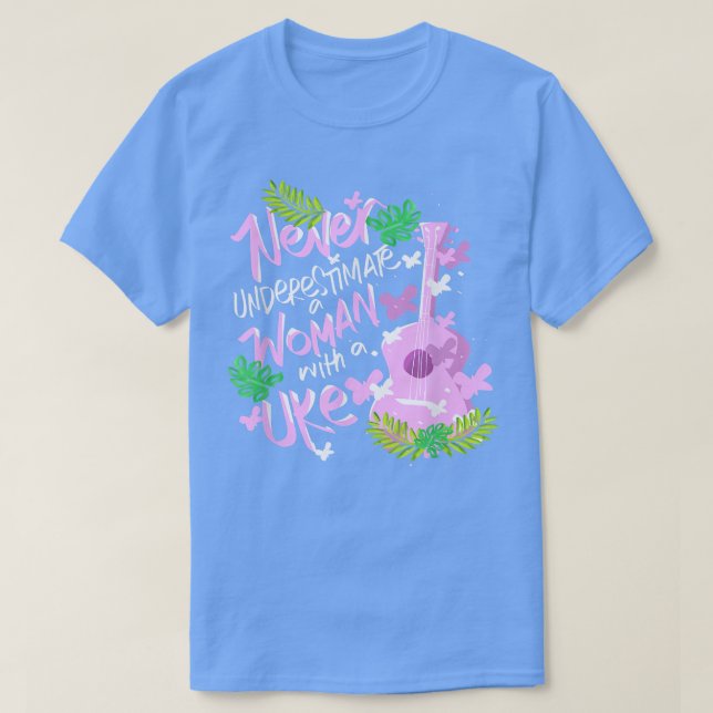 Camiseta Jogadora de Música Tropical Ukulele Hawaii Meninas (Frente do Design)