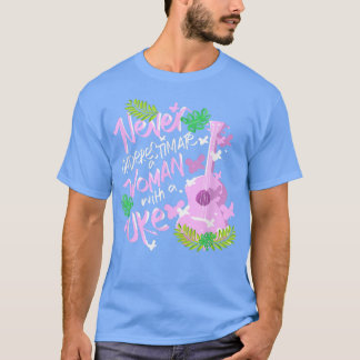 Camiseta Jogadora de Música Tropical Ukulele Hawaii Meninas