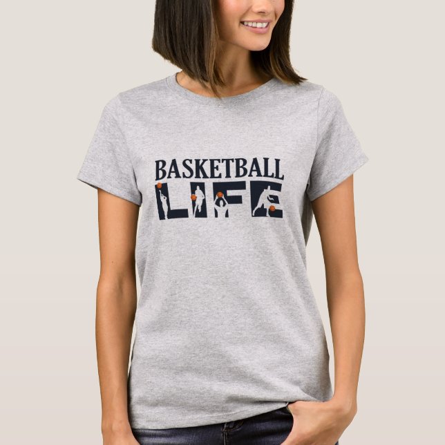 Camiseta Jogadores de basquete driblando com bola de laranj (Frente)