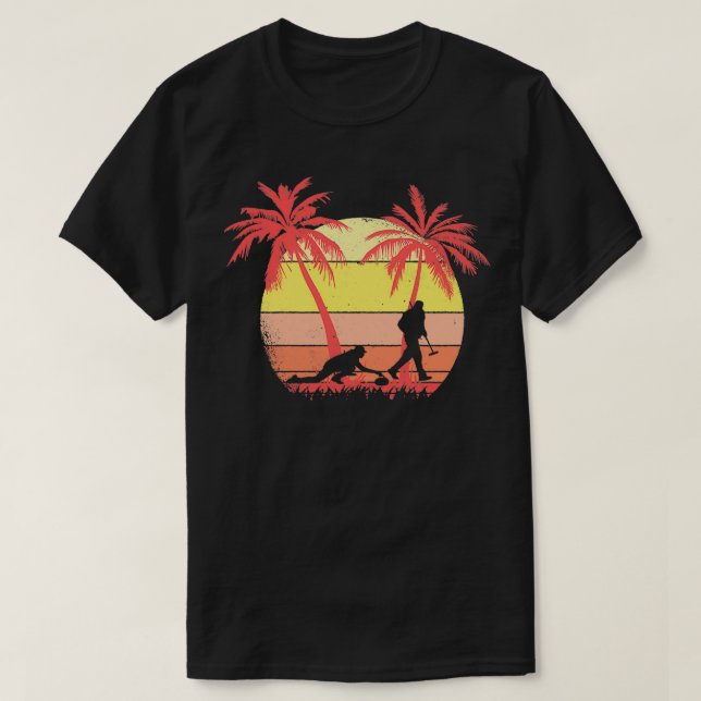 Camiseta Jogadores de Curling Stone Summer Sunset 80s Palm (Frente do Design)