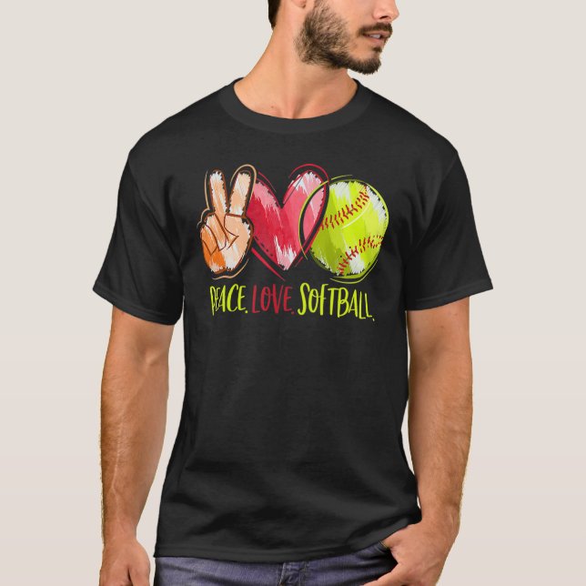 Camiseta Jogadores de Softball Girls Peace Love Softball (Frente)