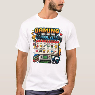 Camiseta Jogando ao Longo do Ano Escolar Retro Pixel Gamer