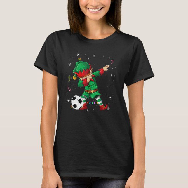 Camiseta Jogando futebol de Elfo para Meninas Árvore de Nat (Frente)