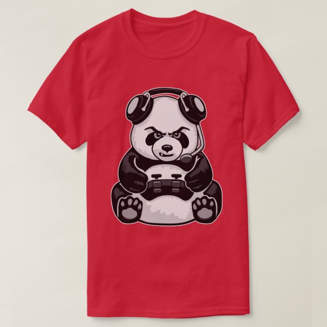 Camiseta Jogando Panda Engraçado Jogador de Vídeo de Urso L (Frente do Design)