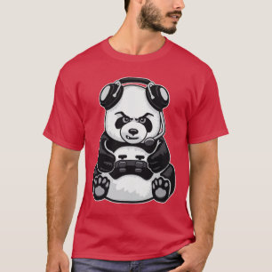 Camiseta Jogando Panda Engraçado Jogador de Vídeo de Urso L