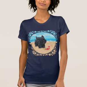 Camiseta Jogando Scottish Terrier na praia