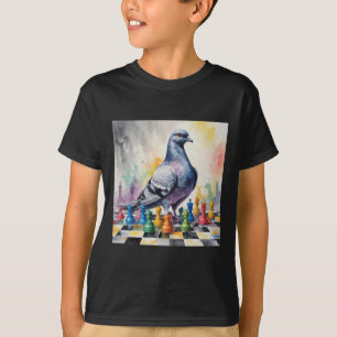 Camiseta Jogando Xadrez Com Um Adesivo De Pombo