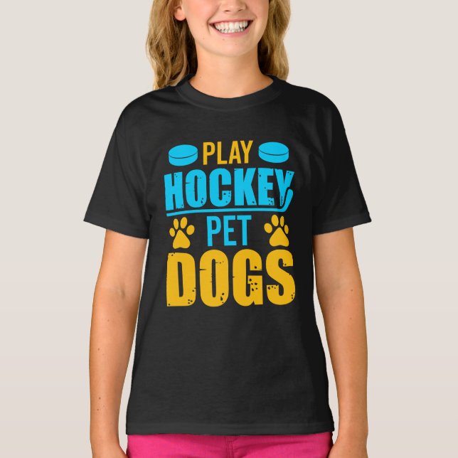 Camiseta Jogar Cachorros de Pet de Hockey (Frente)