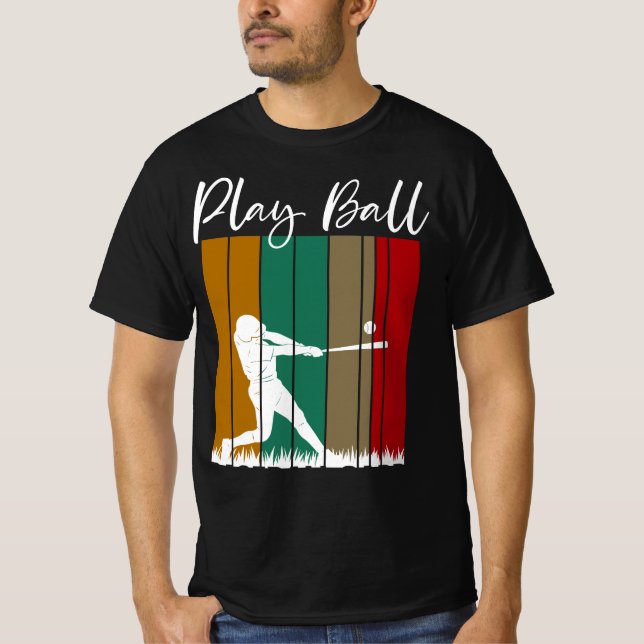 Camiseta Jogar Jogo De Bola De Beisebol E Jogador Jogando B (Frente)