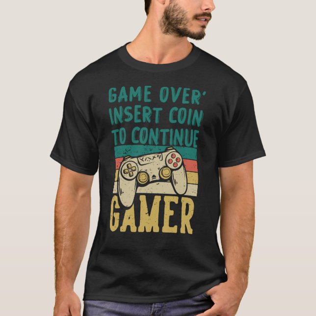 CAMISETA JOGO ACIMA, INSIRA A MOEDA PARA CONTINUAR RETRO A  (Frente)