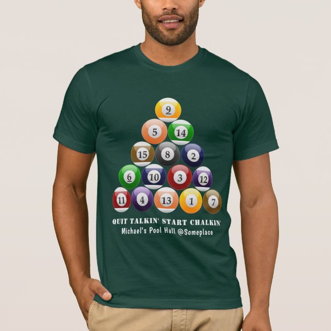 Camiseta Jogo da piscina das bolas de bilhar 8-Ball da (Frente)