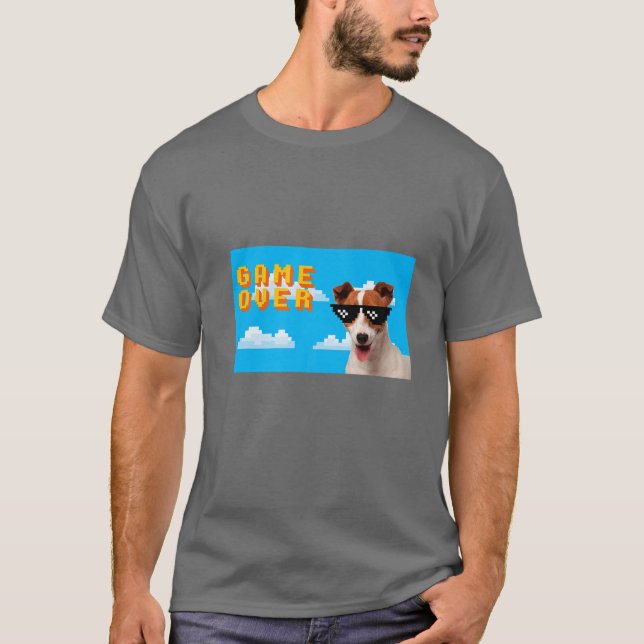 Camiseta Jogo de 8 bits sobre Jack Russell (Frente)