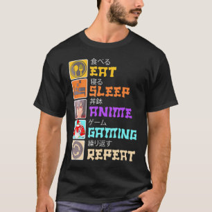 Camiseta Jogo de animação do sono Repita Japão Kawaii Manga