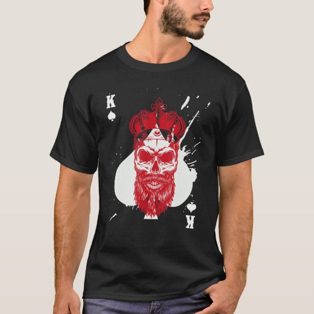 Camiseta Jogo de Cartaz de Poker Crânio do Rei Caveira de E (Frente)