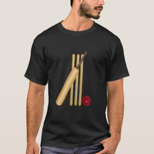 Camiseta Jogo de Críquete, Taco e Bola