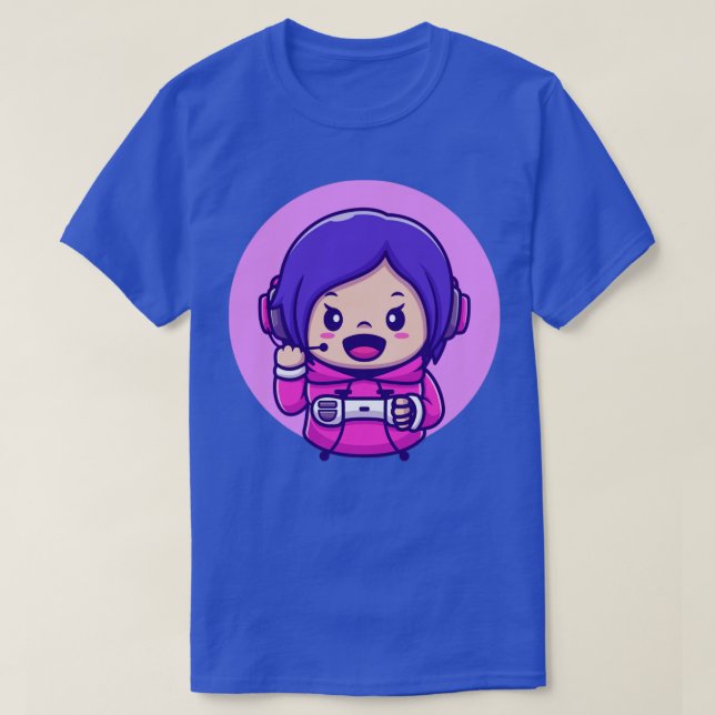 Camiseta Jogo de Garota Bonita com Cartoon Joystick (Frente do Design)