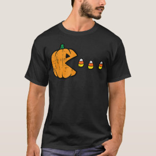 Camiseta Jogo de Halloween Comendo Milho Doce Menino Jogand