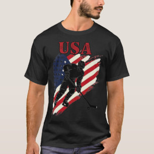 Camiseta Jogo de Hóquei no Gelo dos EUA Bandeira Patriótica