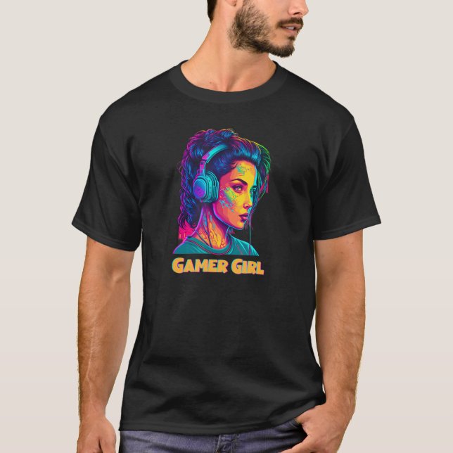 Camiseta Jogo de Jogos para Garota Jogadora Cor vívida Lega (Frente)