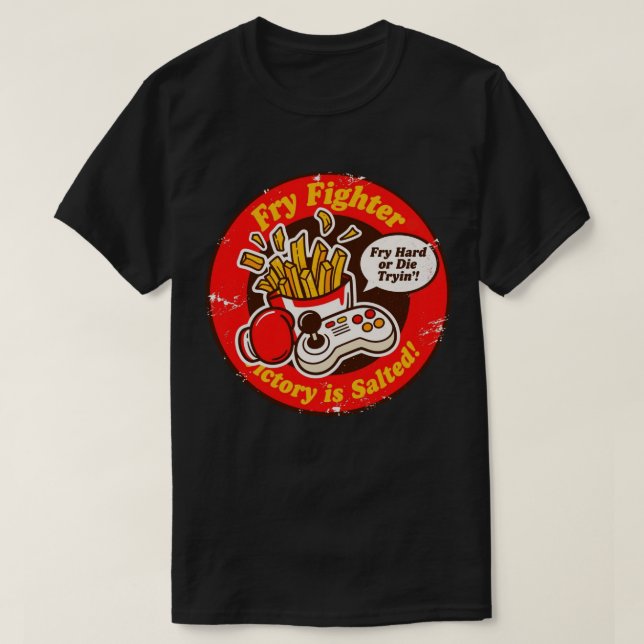 Camiseta Jogo de Luta em Estilo Retrô & Design de Batata Fr (Frente do Design)