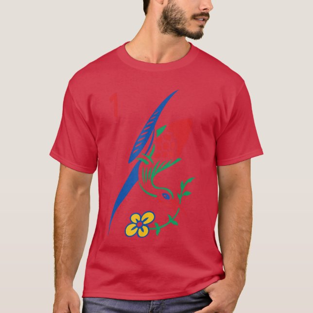 Camiseta Jogo de Mahjong Chinês Um Bambu Sozu Pássaro Homen (Frente)