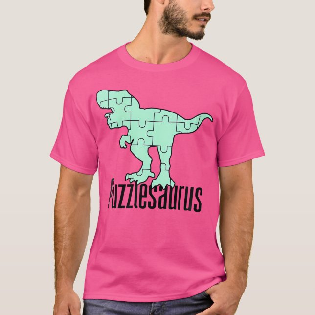 Camiseta Jogo de Peças de Puzzle de Dinossauro Puzzlesaurus (Frente)