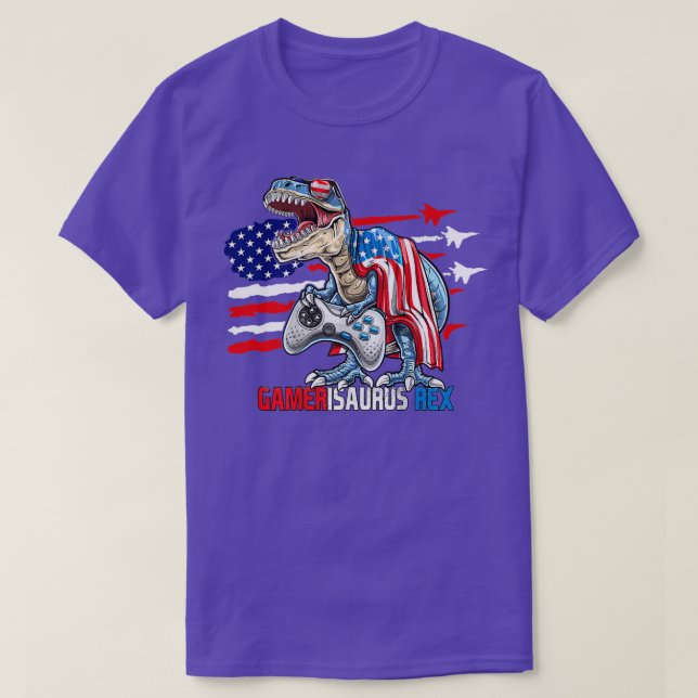Camiseta Jogo De Vídeo 4 De Julho T Re Dinossaur Amerisauru (Frente do Design)
