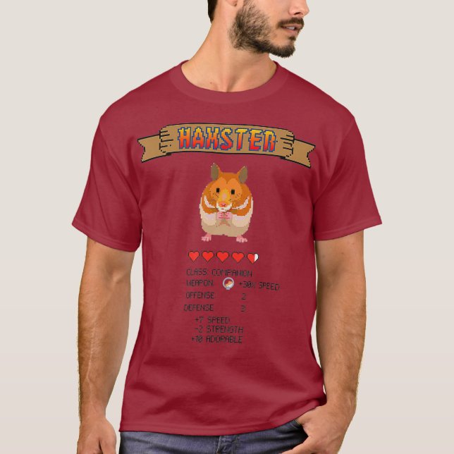 Camiseta Jogo de Vídeo com Píxel de 8 Bits com Hamster Gérb (Frente)