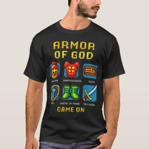 Camiseta Jogo de Vídeo Cristão Pixel Fé Armadura de Deus