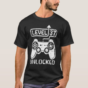 Camiseta Jogo de Vídeo de Aniversário do Nível 37 Desbloque