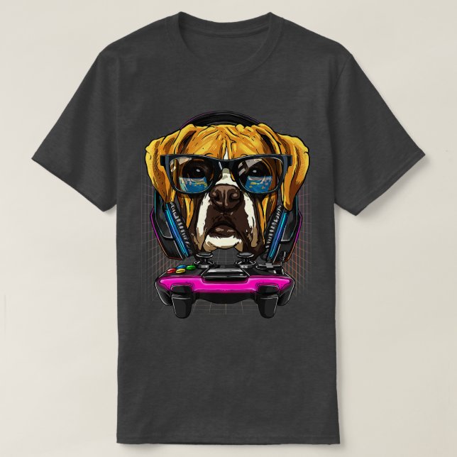 Camiseta Jogo de Vídeo de Cachorro Boxeiro Alemão Joga Joga (Frente do Design)