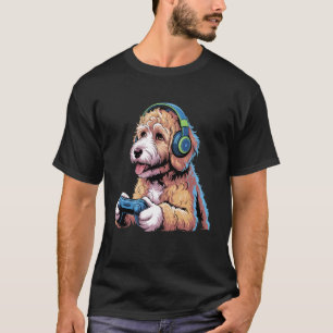 Camiseta Jogo De Vídeo Decoração De Cachorro Jogador Golden