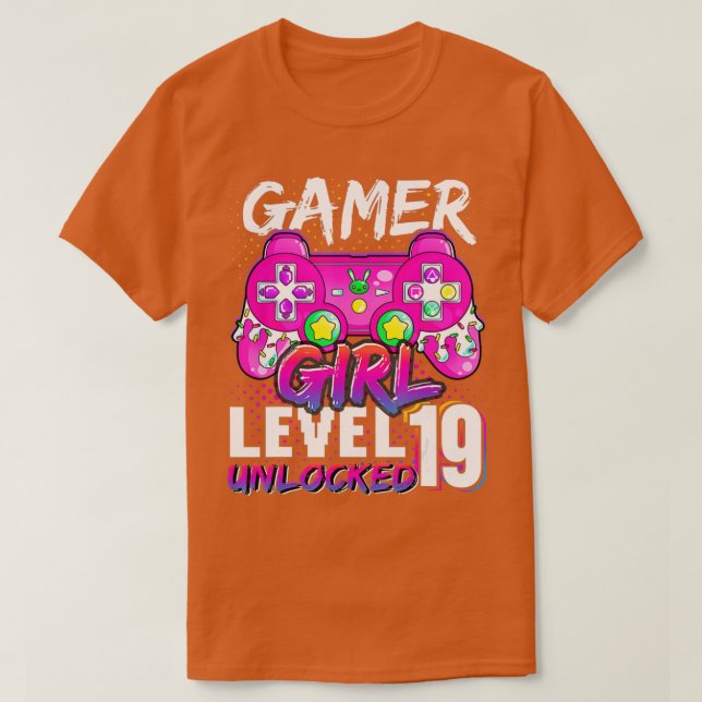Camiseta Jogo de Vídeo Desbloqueado de Nível 19 - 19 (Frente do Design)