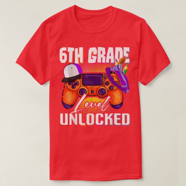 Camiseta Jogo de vídeo desbloqueado de nível 6 de volta à e (Frente do Design)