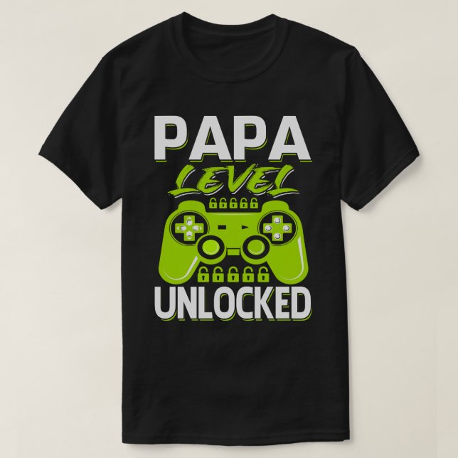 Camiseta Jogo de Vídeo Desbloqueado de Nível Papa (Frente do Design)