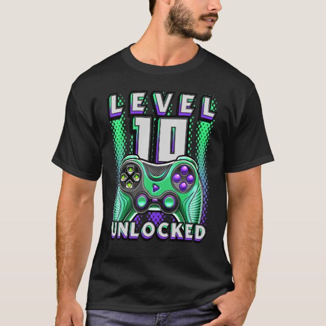 Camiseta Jogo de Vídeo Desbloqueado do Nível 10 10º Anivers (Frente)