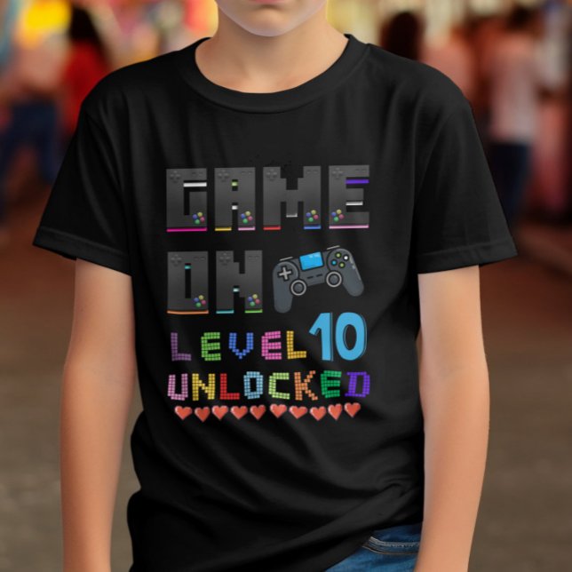 Camiseta Jogo de Vídeo Desbloqueado do Nível 10 para Crianç (Criador carregado)