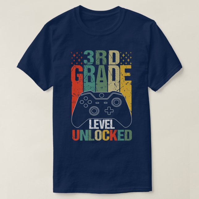 Camiseta Jogo de Vídeo Desbloqueado do Nível 3º volta à esc (Frente do Design)