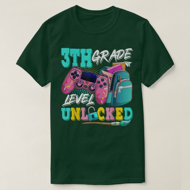 Camiseta Jogo de Vídeo Desbloqueado do Nível 3 de volta à e (Frente do Design)