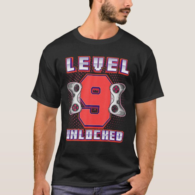 Camiseta Jogo De Vídeo Desbloqueado Do Nível 9 9º Aniversár (Frente)