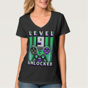Camiseta Jogo de Vídeo Desbloqueado do Nível 9 - Aniversári